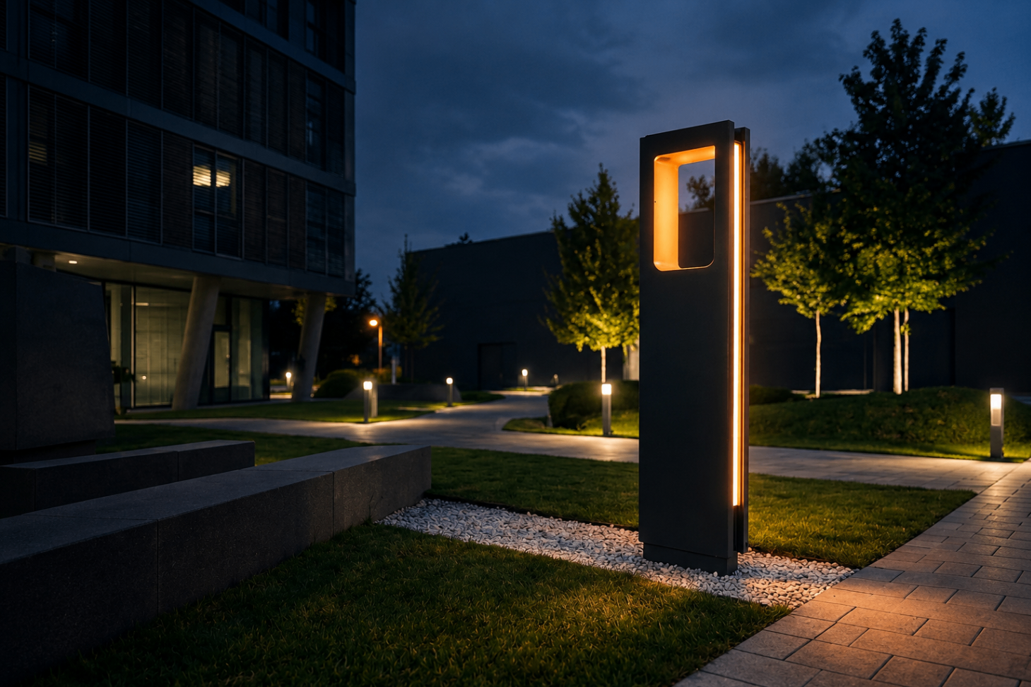 Reklamni totem s logotipom ispred poslovne zgrade